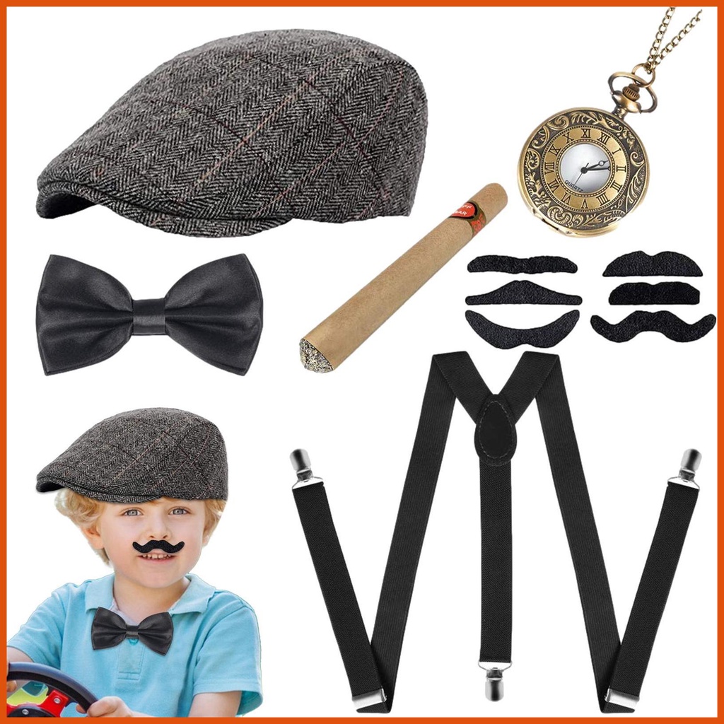 1920 Hat Set Mafia Costume For Men 1920s Mens Gatsby Gangster Accessories SetFlat Cap YBack