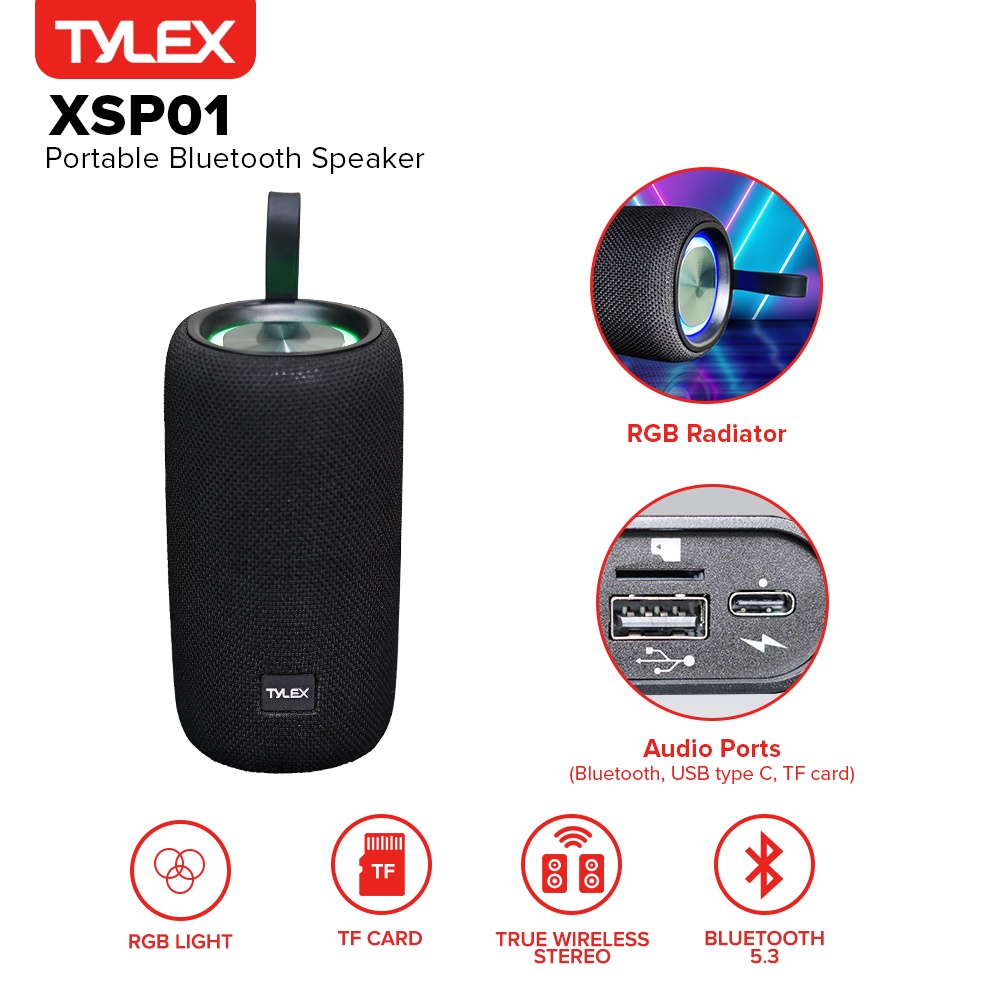 TYLEX XSP01 Portable Bluetooth Speaker with RGB Light 5.3 Bluetooth TWS