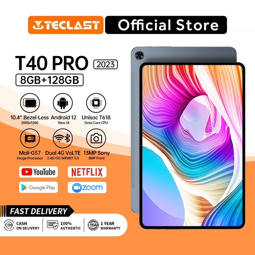 Teclast T40 PRO Tablet PC 8+128GB 10.4" Bezel-Less 8-Core Dual SIM 4G ...