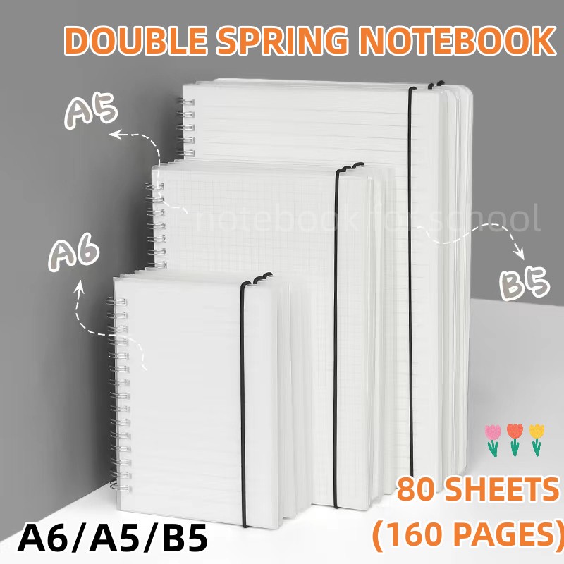 A5/A6/B5 Transparent PP binder line grid spiral notebook double spring
