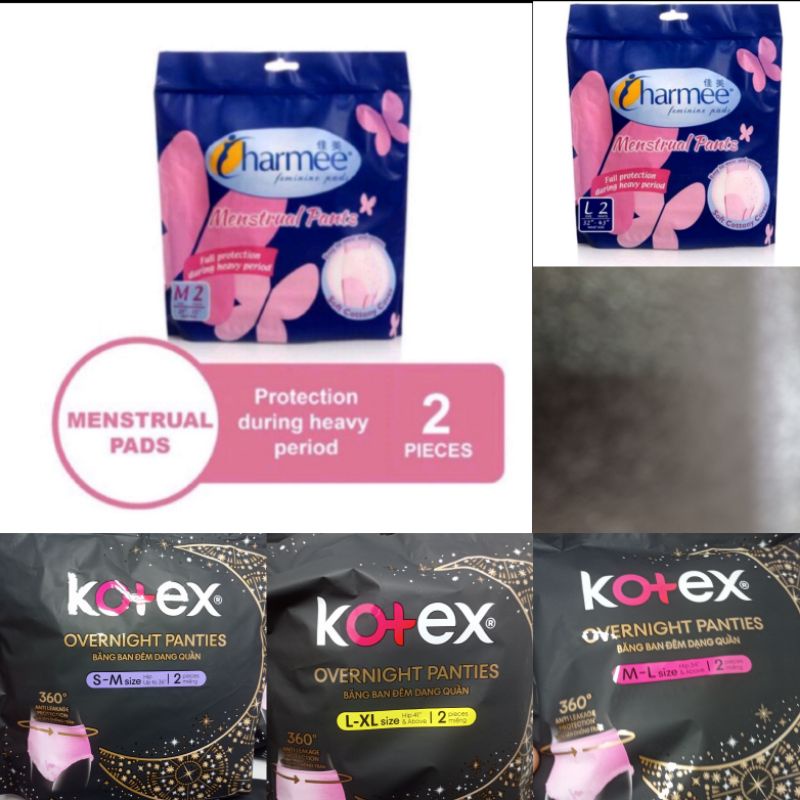 Charmee Menstrual PANTs/Pad M2 & Kotex overnight panties (S&M,ML,LXL /2PCS) Shopee Philippines