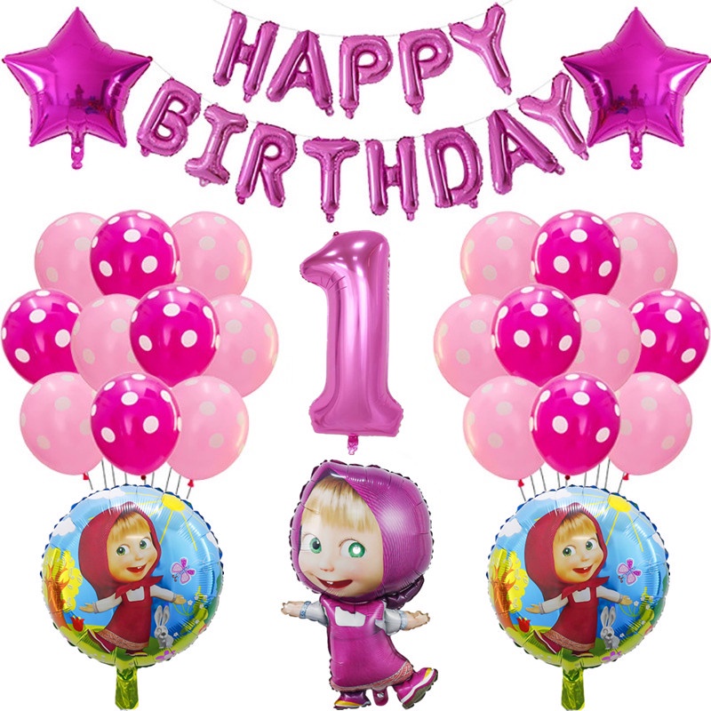 New 27Pcs/Set Masha and the Bear Balloons Girls Birthday Rose Red Latex ...