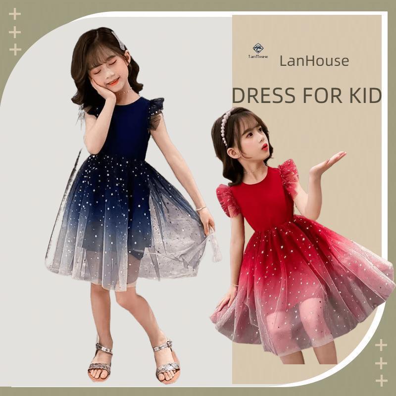 Dress For Kids 3-10 Years Old Summer Lace Mesh Princess Party Cute Fashion