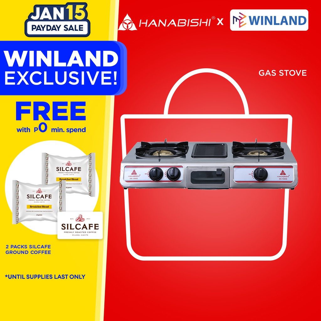 HANABISHI by Winland Double Burner Gas Stove With Griller Stainless
