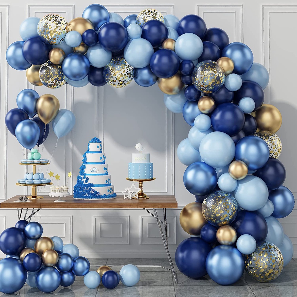 Navy Blue Balloon Garland Arch Kit, Metallic Blue and Macaron Blue Balloons