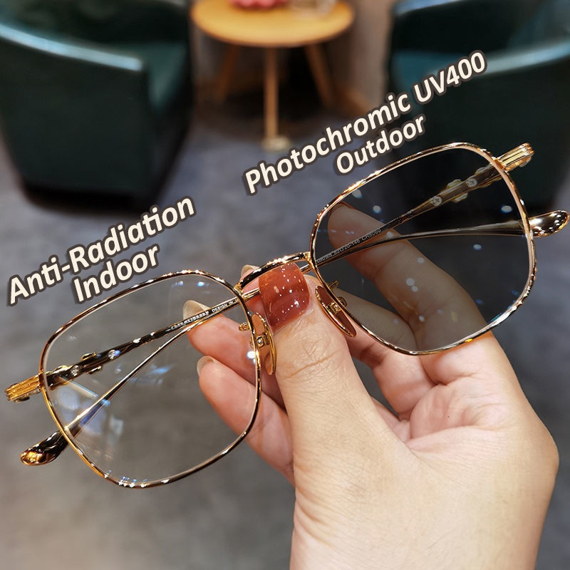 Photochromic Anti Radiation Eyeglass for Women Men Metal Replaceable