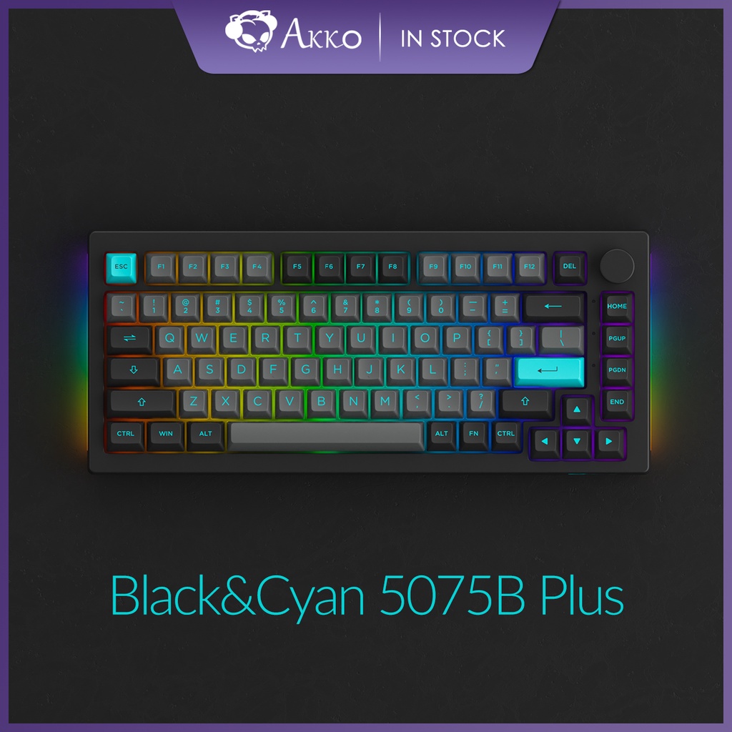 Akko Black Cyan/Blue on White 5075B Plus RGB LED Mechanical Keyboard 82