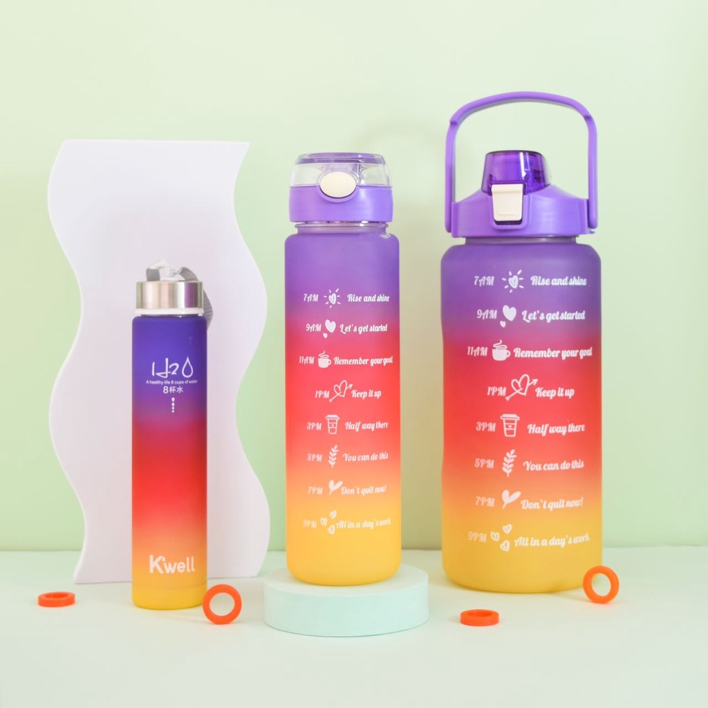 3in1 2Liter+1Liter+500ml PASTEL Motivational Water Bottle with Time ...