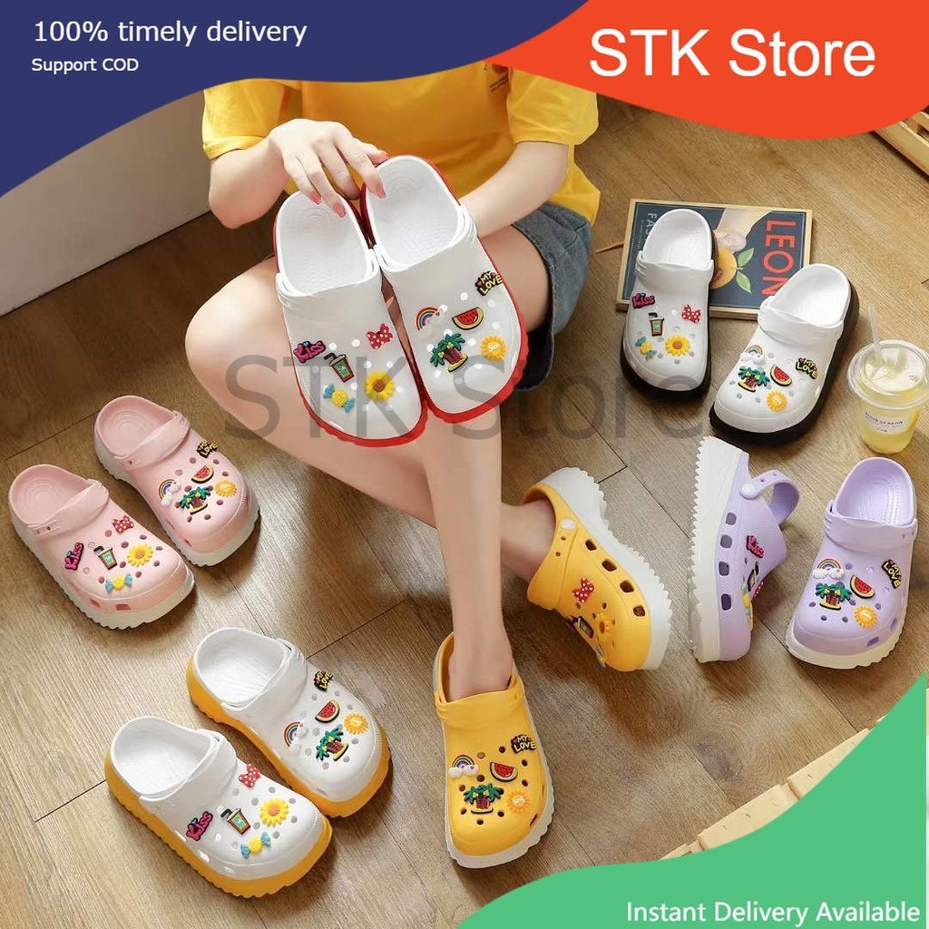 ST7301 New Crocs Shoes Korean Fashion Slippers for Women Cute High Heels  Hole Shoes | Shopee Philippines