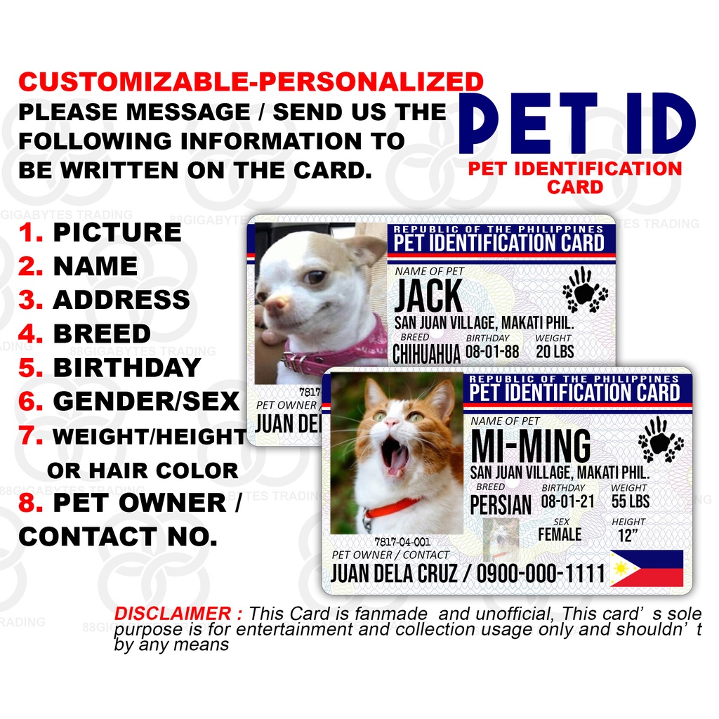 PET DOG / CAT Kitten Identification Card PVC Card | Shopee Philippines