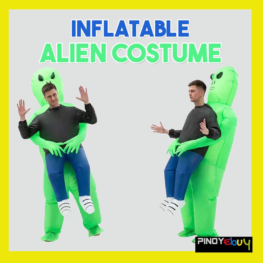 Green Alien Carrying Human Costume Inflatable Funny Blow Up Suit