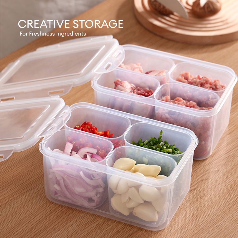 PP Airtight Lid 4 grids Food Storage Container Fridge Organizer Meat