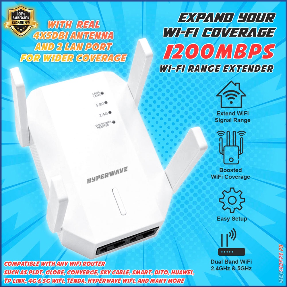 Hyperwave Wifi Range Extender Repeater Wifi Extender Wifi Booster 1200mbps Dual Band Ap Access 6375