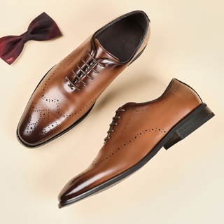 Lace-Up New Style Genuine Leather Brock Carved Business Formal Shoes Men British Youth Wedding Trendy Men's