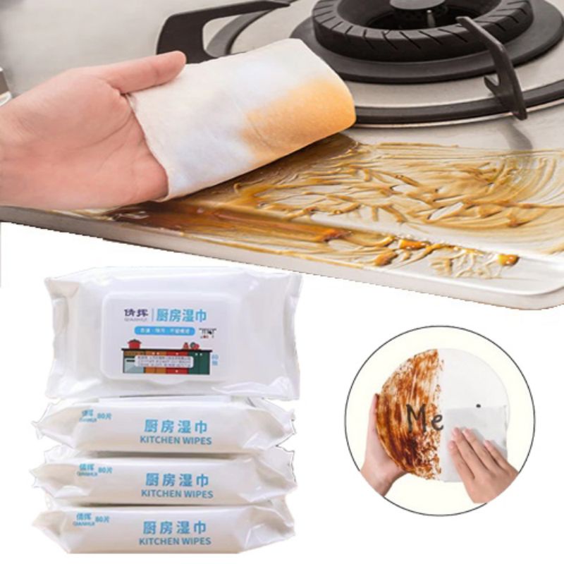80pcs Kitchen Wipes Multipurpose Dish Cleaning Scented Wipes Degreasing