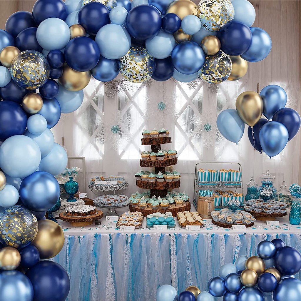 Navy Blue Balloon Garland Arch Kit, Metallic Blue and Macaron Blue Balloons