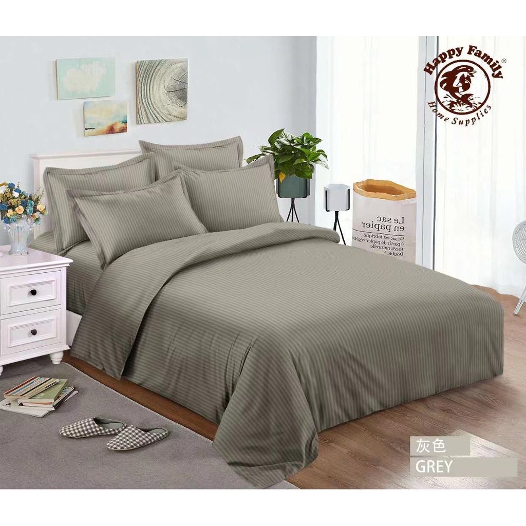 4in1 Set Stripes Cotton Plain Colored Beddings With 2cs Pillowcase and