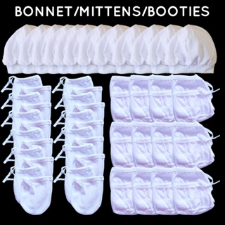 6pcs/1dozen Mittens,Booties And Bonnet For Newborn Baby All Cotton