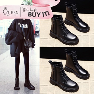 【Queen】New Korean Casual Thick bottom Mid-Calf Boots Women Simple Black Shoes