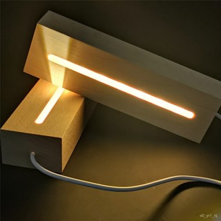 COD✯  Rectangle Display Wooden Lighted Base Stand LED Lights Display Base with USB for 3D Crystal Ar