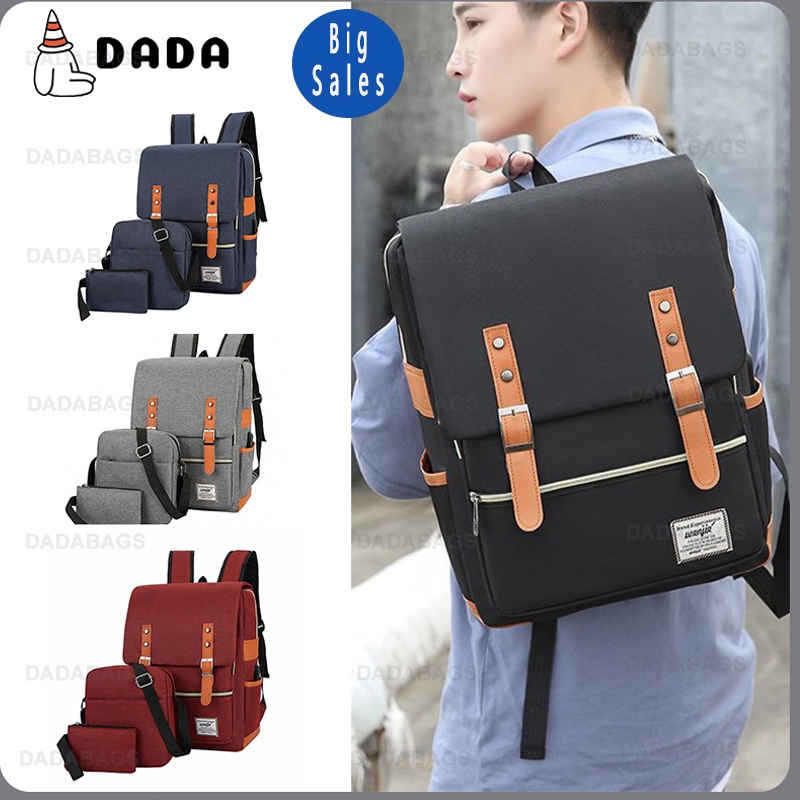 3 Piece Set Men Women Backpack Korean Waterproof Laptop Backpacks