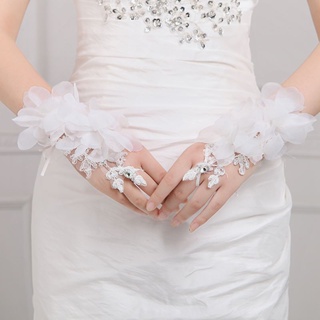 [Cherie12] White Women's Short Lace Flower Glove Evening Wedding Prom Bridal Gloves