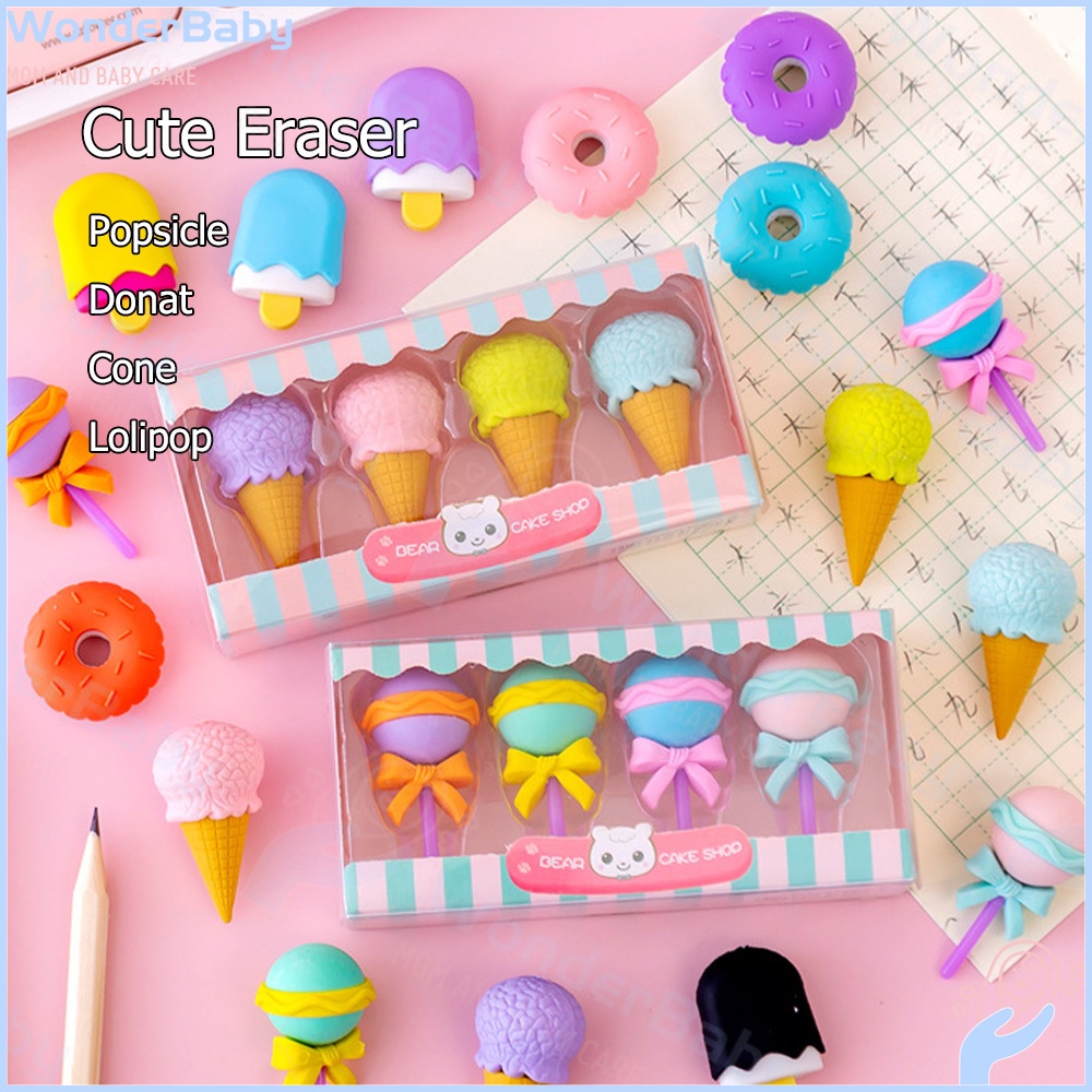 Wonderbaby Cute eraser set Lollipop cartoon shape mini eraser for kids
