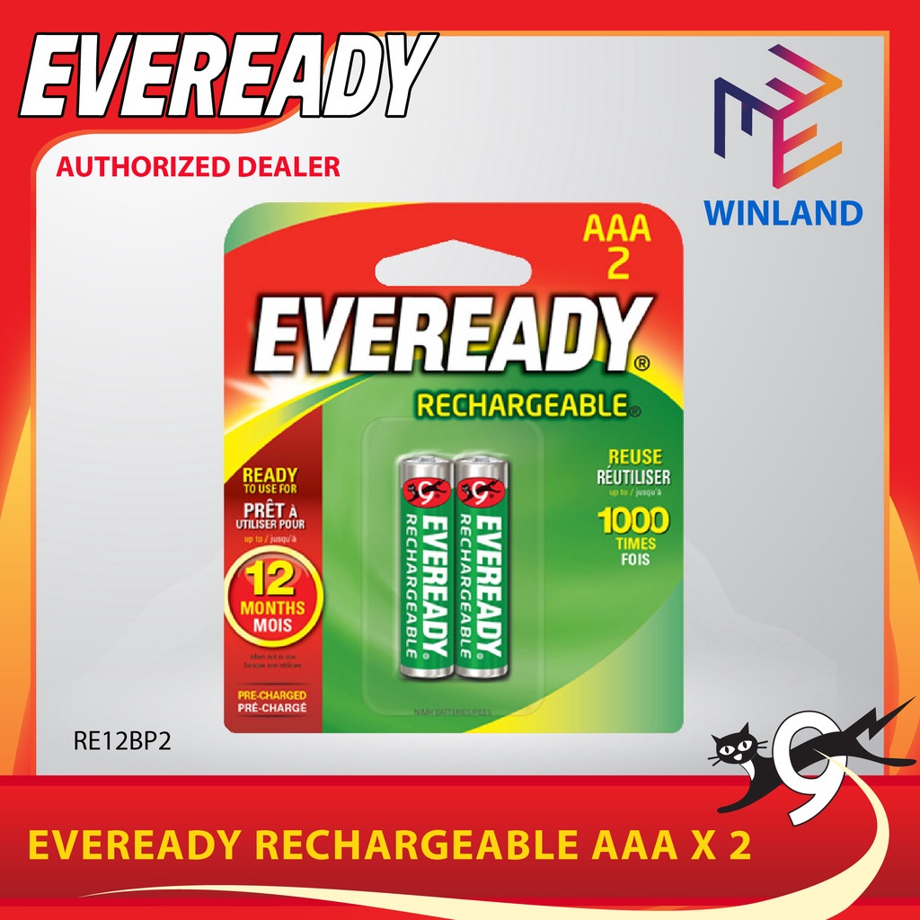 EVEREADY by Winland Rechargeable Battery AAA x 2 RE12BP2 Shopee