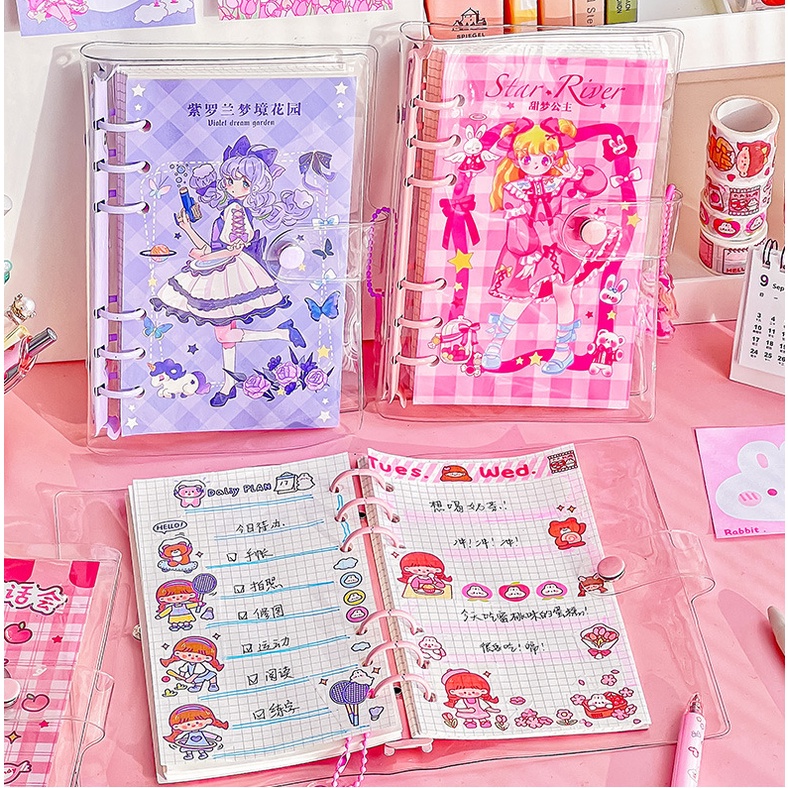 A6 LooseLeaf Ledger Notebook Removable Lovely Girl Heart Grid/Line