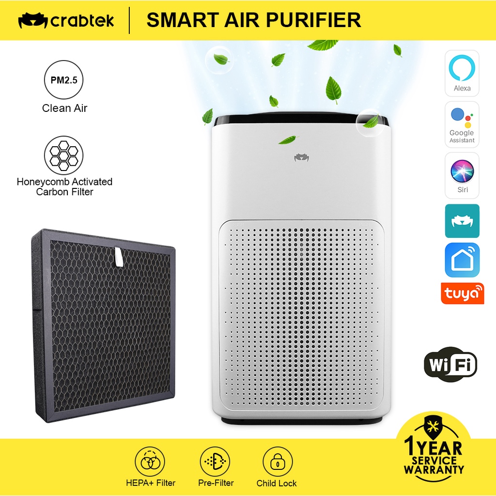 CrabTek WiFi SMART Air Purifier with HEPA Filter Remote Control PM2.5