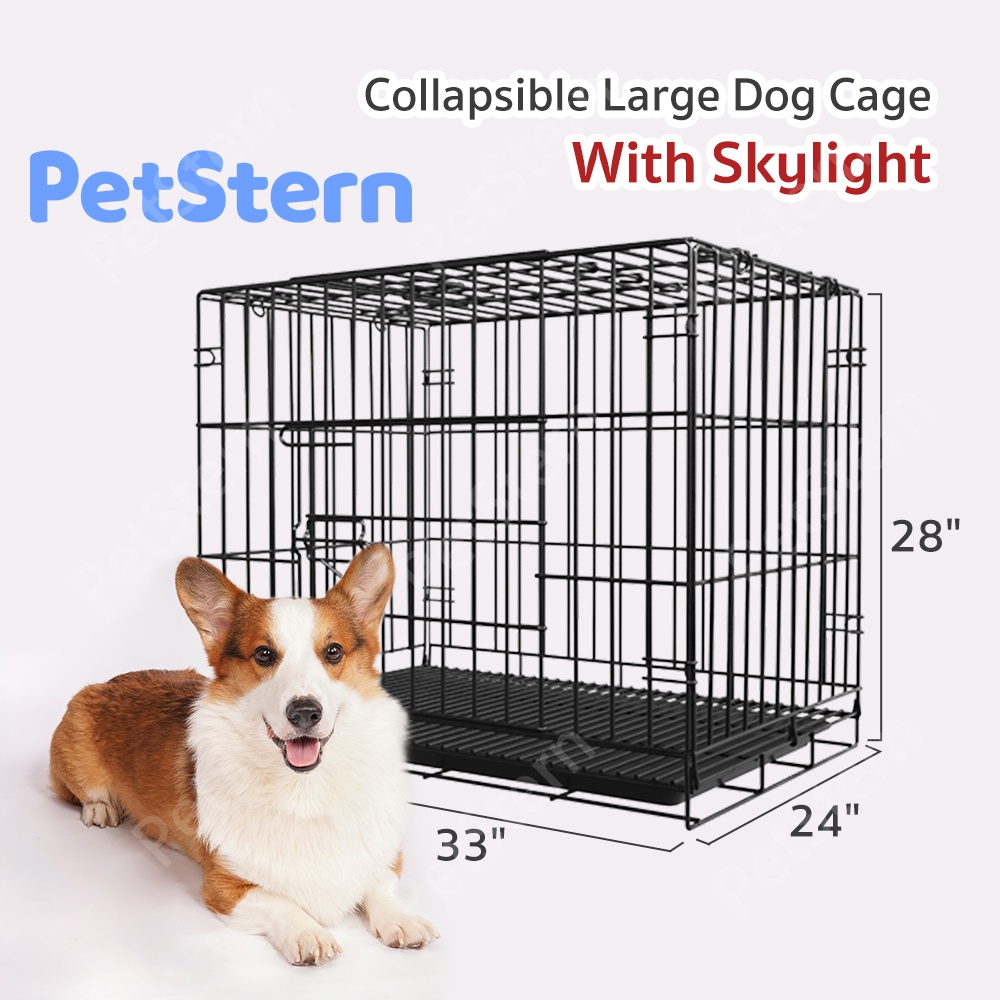 PetStern Heavy Duty Dog Cage Collapsible Pet Cage With Free Poop Tray