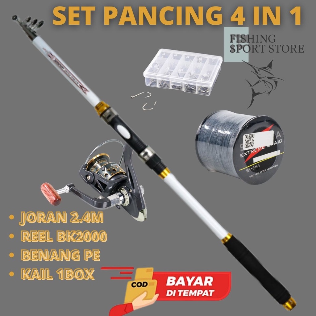 MATA Combo Fishing Rod Complete Set 4 in1 Fishing Rod 2.4m Reel BK2000
