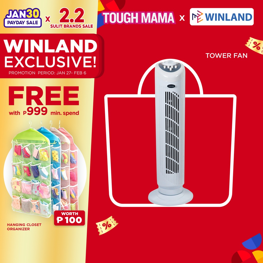 TOUGH MAMA by Winland 29" Tower Electric Fan Energy Saving 3speed