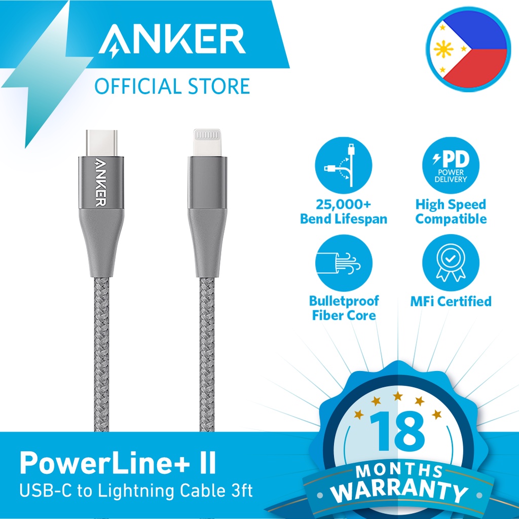 Anker Powerline+ II USB C to Lightning Cable, 3ft Fast Charging Nylon Braided  Cable, for iPhone | Shopee Philippines