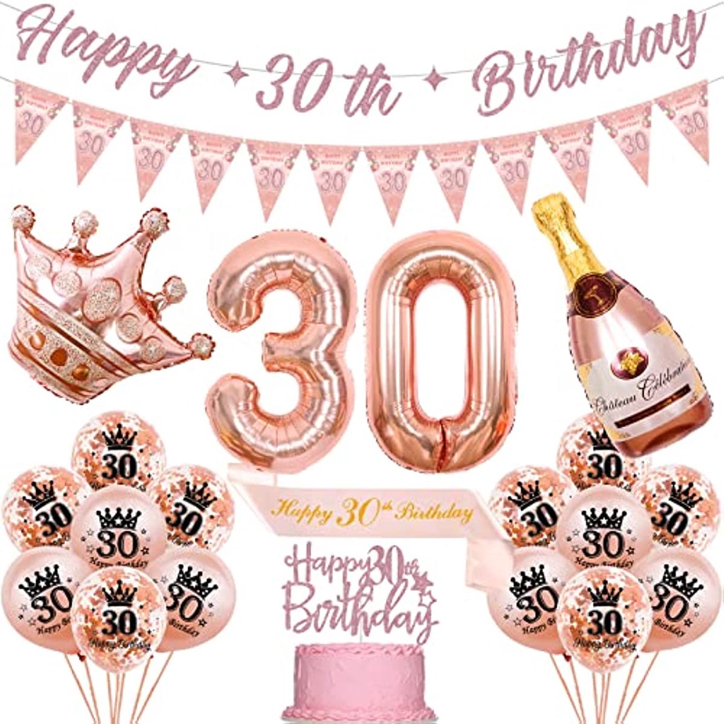 CHEEREVEAL 30th Birthday Decoration for Women Rose Gold 30th Birthday ...