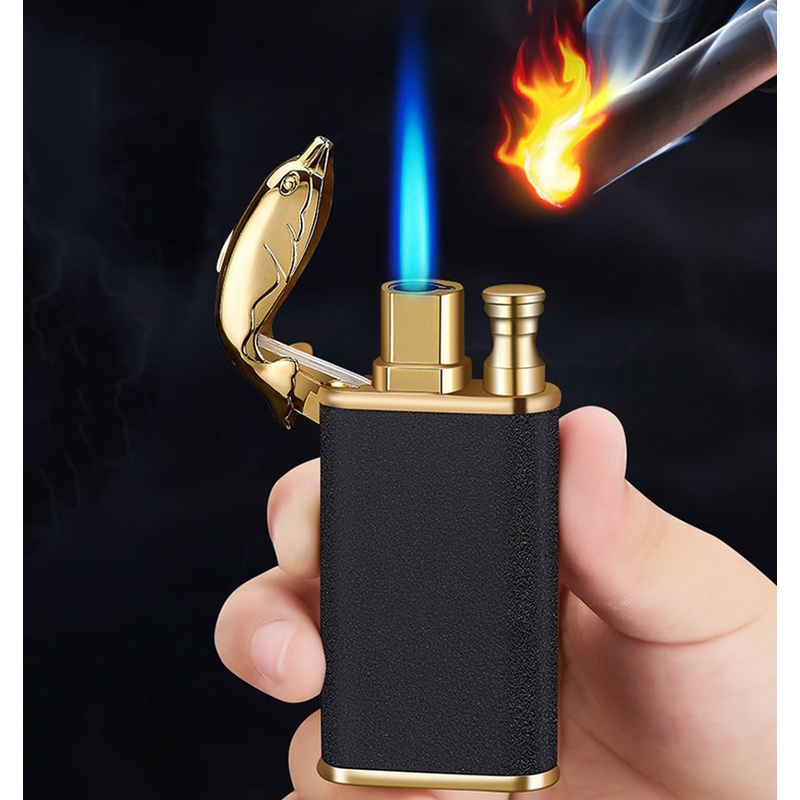 Creative Metal Torch Windproof 2 Flame Crocodile Lighter Inflatable Gas