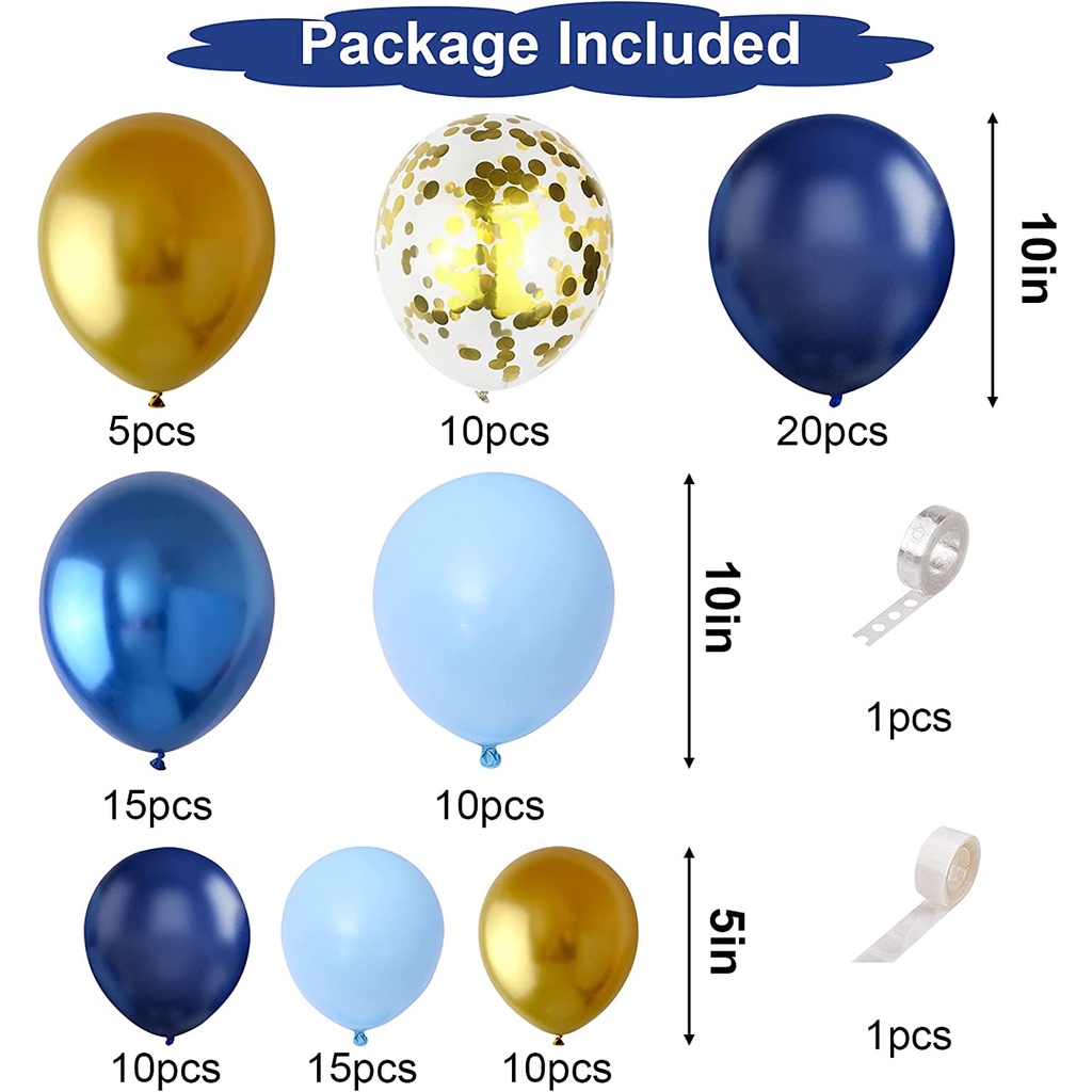 Navy Blue Balloon Garland Arch Kit, Metallic Blue and Macaron Blue Balloons