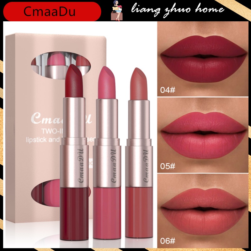 CmaaDu 3Colors/set Matte Lipstick Lip Gloss 2 In 1 Cosmetic Lip Makeup