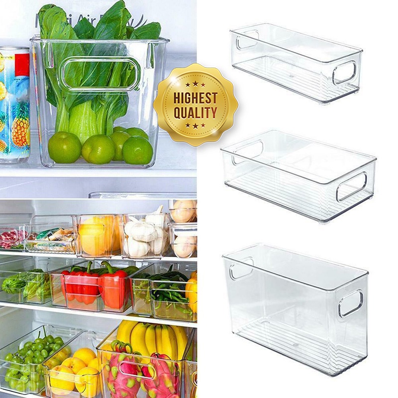 1/2Pcs Refrigerator Organizer Bin Stackable Fridge Food Storage Box with Handle Clear Plastic