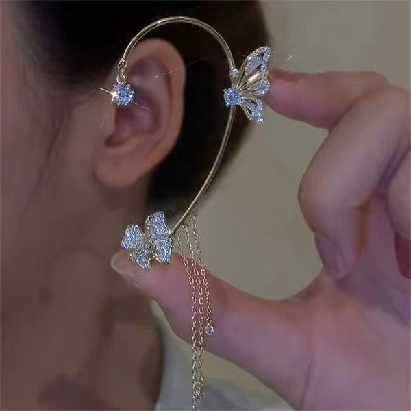 Kristall Schmetterling Blume Manschette Ohrringe Nicht durchbohrt Strass Quaste Ohr Wrap Crawler Haken Ohrring_voghion.com