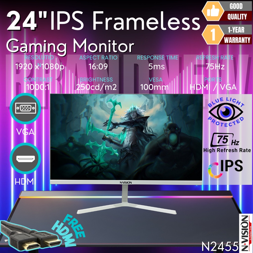 Nvision 23.8" N2455 White IPS Frameless Monitor Shopee Philippines