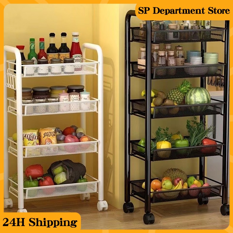 5 Layer Metal Trolley Kitchen Moving Rack Storage Shelf Home Bedroom