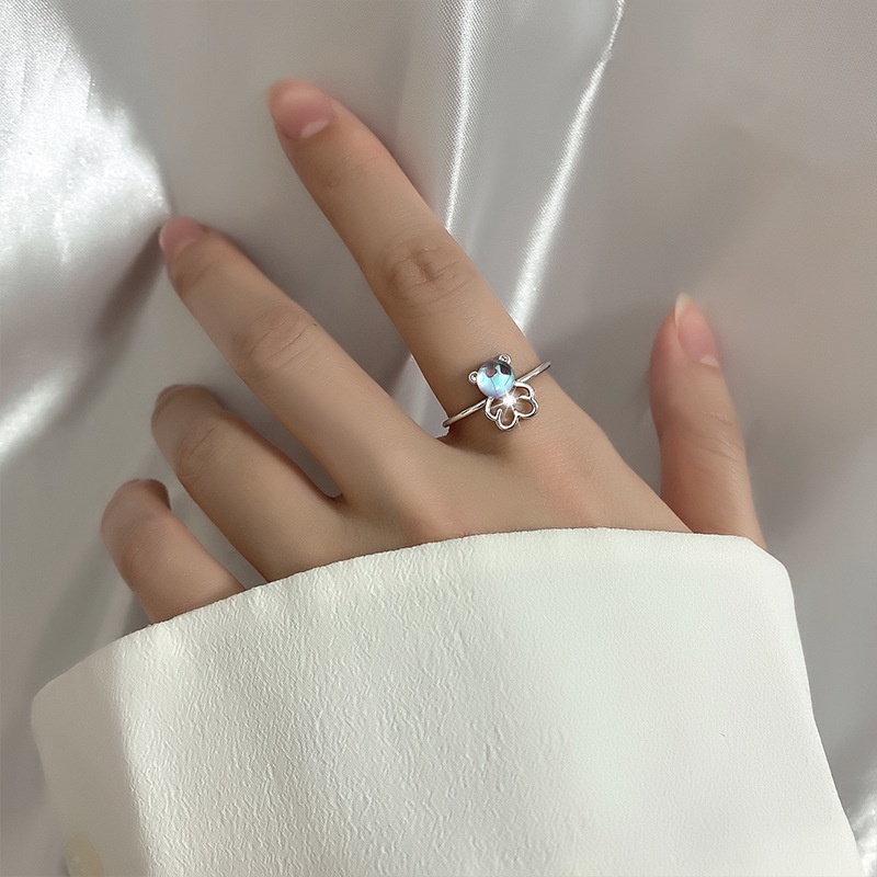 Moonlight Stone Bear Ring Open Ring New Cute Zircon Bear Ring_voghion.com