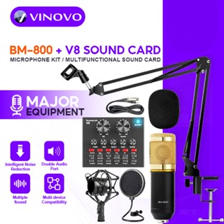 VINOVO 100% Original BM-800 Condenser Microphone Kit V8 Multifunctional Live Sound Card Phone Tripod
