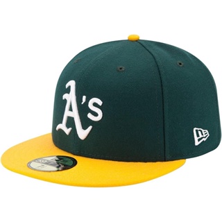MLB  Oakland Athlete Hat Full Seal Flat Brim Baseball Cap Unisex Sports Size Cap Yellow Green Colorblock Snapback Cap