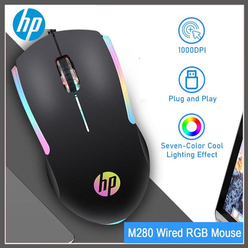 HP M280 Wired Game Officer Mouse RGB LED Mice 6400 DPI For PC Silent