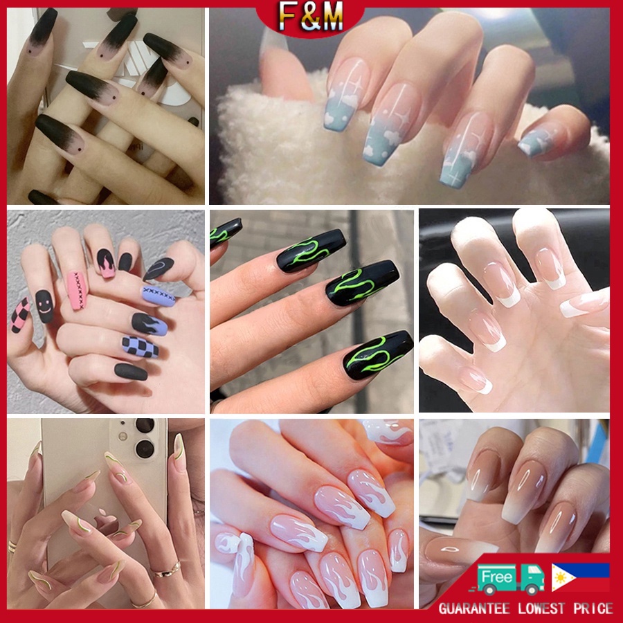 【FREE GLUE】24Pcs French Fake Nails With Glue Nail sticker Waterproof