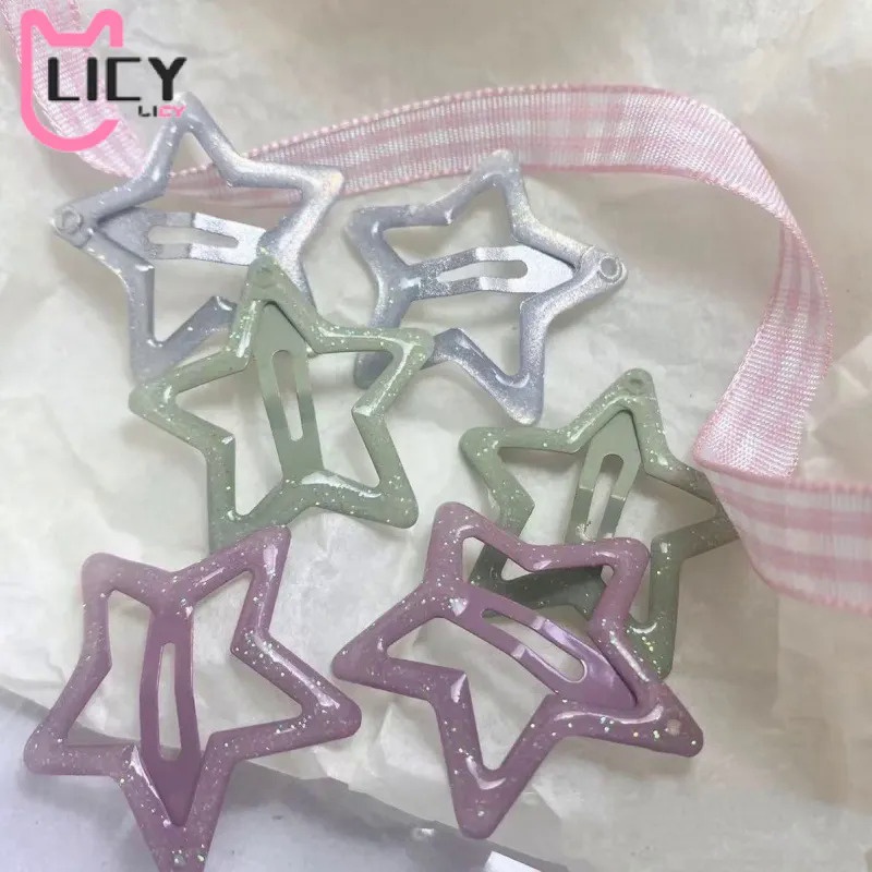 LICY 6Pcs Oil Dripping Star Hairpin Beautiful Cute Glittering Y2K Side ...