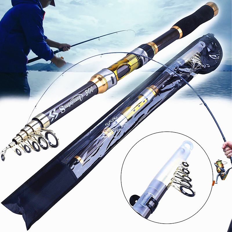 【COD】Carbon Fider Fishing Rod Portable Telescopic EVA Handle 2.1m 2.4m ...