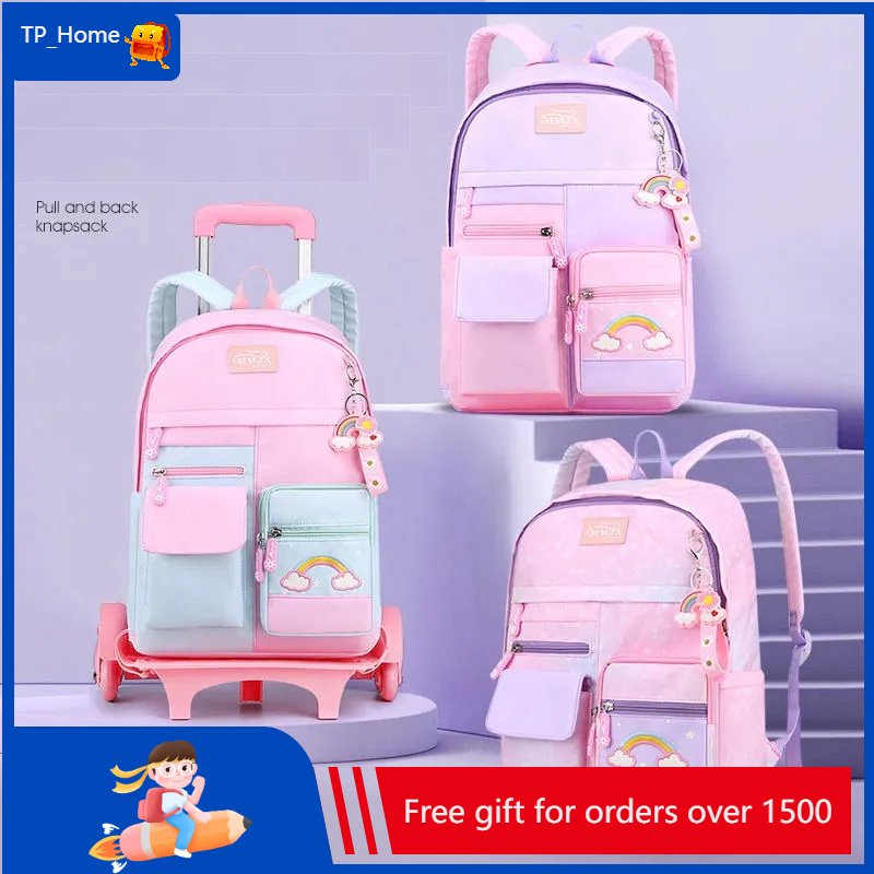Trolley bag for kids Girls Student High Capacity Rolling school backpack wheeled bag Children Trolley Bag